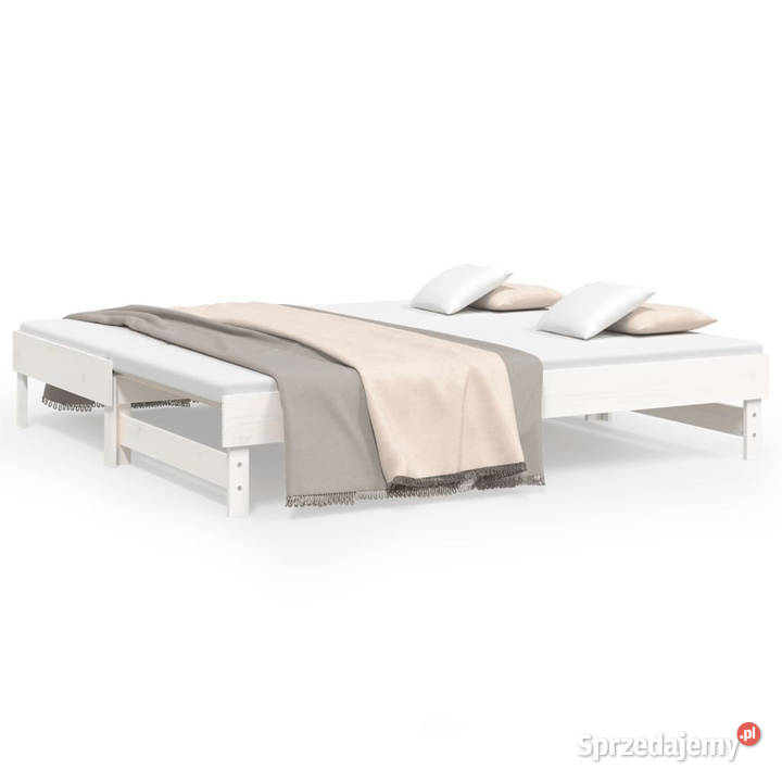 Łóżko rozsuwane białe 2x90x190 lite drewno 33cm