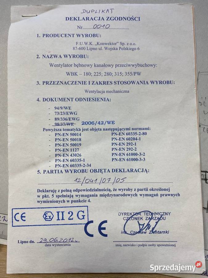 Wentylator bębnowy kanałowy Konwektor ATEX 6000