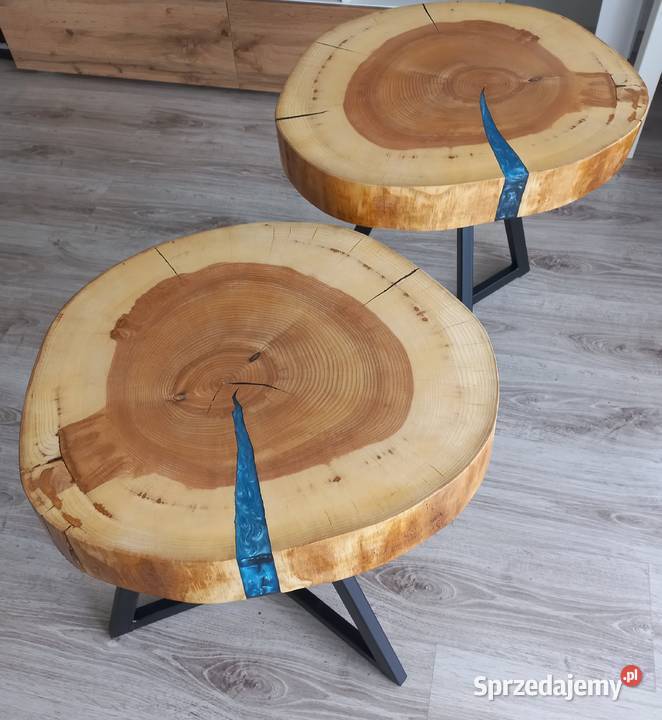 Stoliki kawowe z niebieską żywicą epoksydową Starcza sprzedam