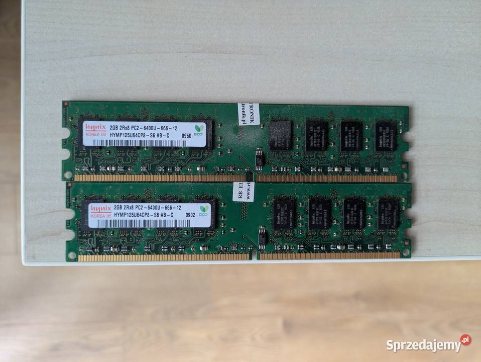 Pamięć Ram DDR2 hynix 2gb 2rx8 pc26400u66612 2 Pojemność 4GB Wieliczka