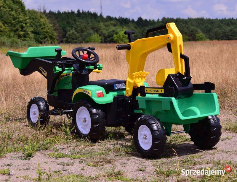 TRAKTOR NA PEDAŁY Z PRZYCZEPĄ ŁYŻKĄ I KOPARKĄ Pojazdy elektryczne i spalinowe