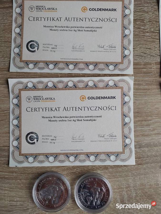 Srebrne monety 1uncjowe 10 sztuk Giżycko