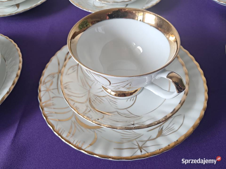 Chodzież Iwona Złoty Serwis Śniadaniowy Trio 6os Porcelana i szkło Strzelce Krajeńskie