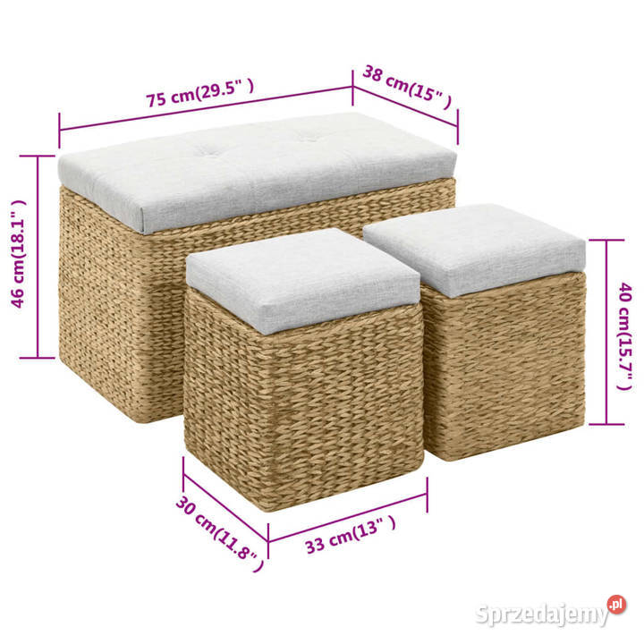 vidaXL Ławka z 2 pufami zestaw wypleciony z Warszawa