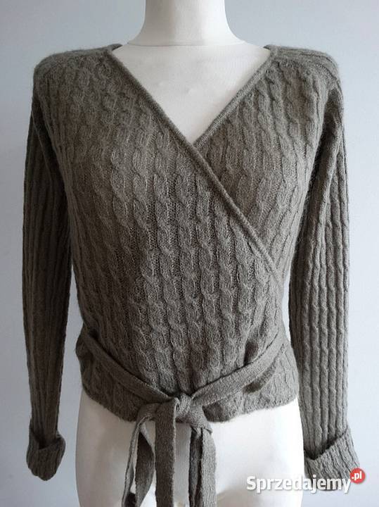Sweter Zara Wełniany Moherowy Kopertowy Wiązany Łomża