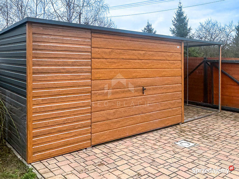 Garaż Blaszany 4x6m Wiata Brama Uchylna Złoty