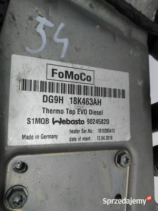 OGRZEWANIE POSTOJOWE WEBASTO DG9H 18K463AH Ford Rok produkcji 2018 sprzedam