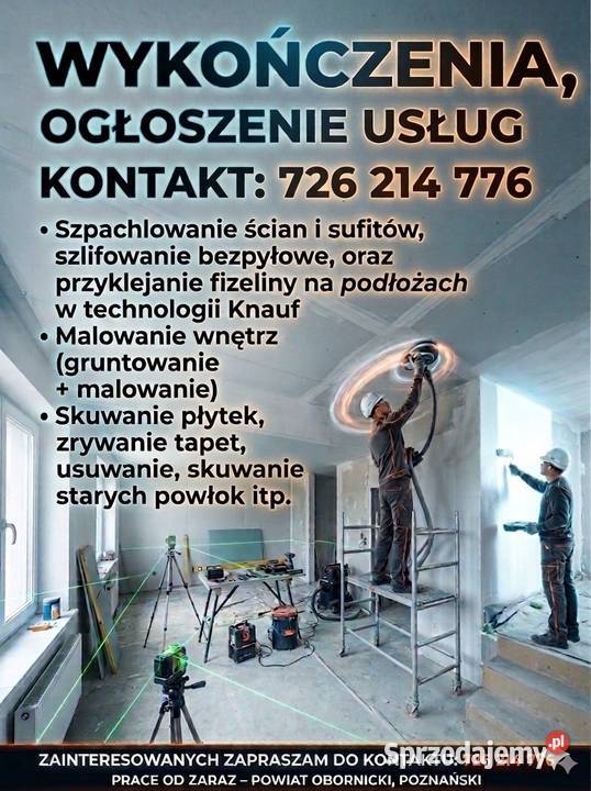 Szpachlowanie Gładzie Malowanie Usługi Kompleksowe usługi budowlane Oborniki