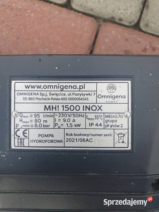 POMPA hydroforowa MHI 1500 INOX 230V 15kW śląskie sprzedam