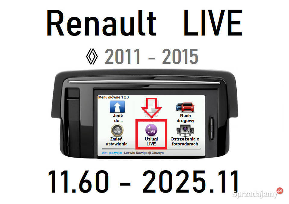 Mapa Renault Carminat LIVE 1160 TomTom 202511 Olsztyn usługi moto