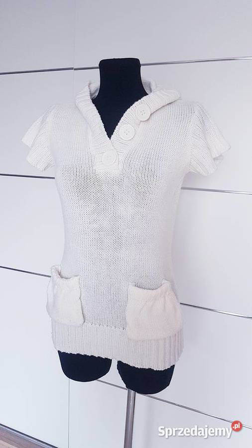 Sweter Krótki Rękaw Śmietanka biały