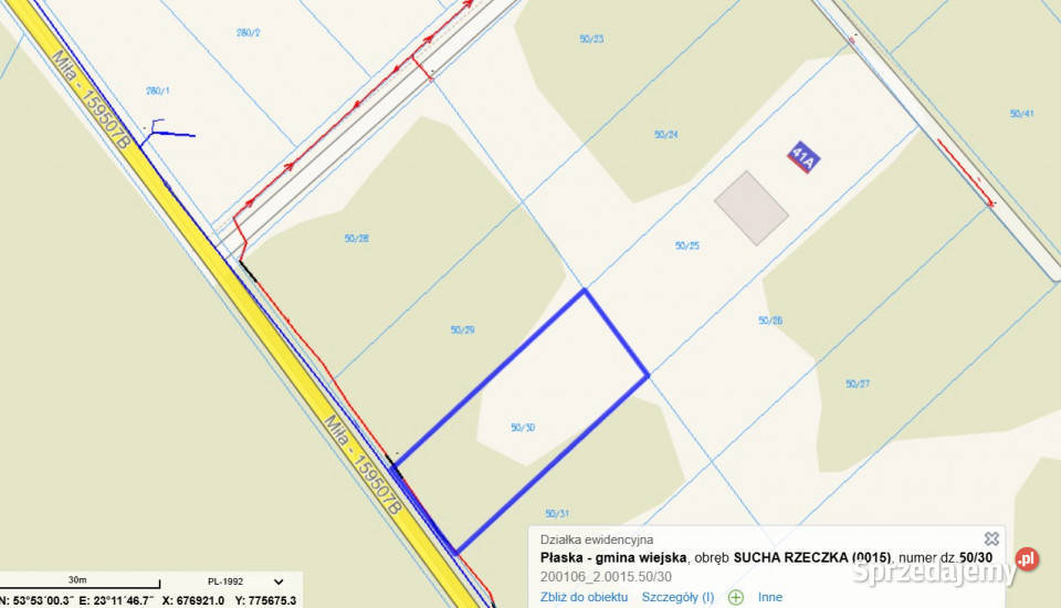 Działka budowlana 994 m Sucha Rzeczka Jezioro 49m