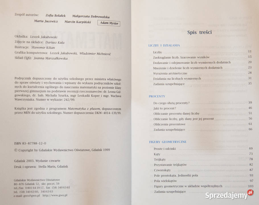 Sprawdzian Matematyka Gwo 1 Gimnazjum Sprzedam
