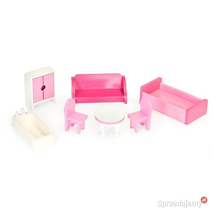 Drewniany domek lalek z windą meble ECOTOYS