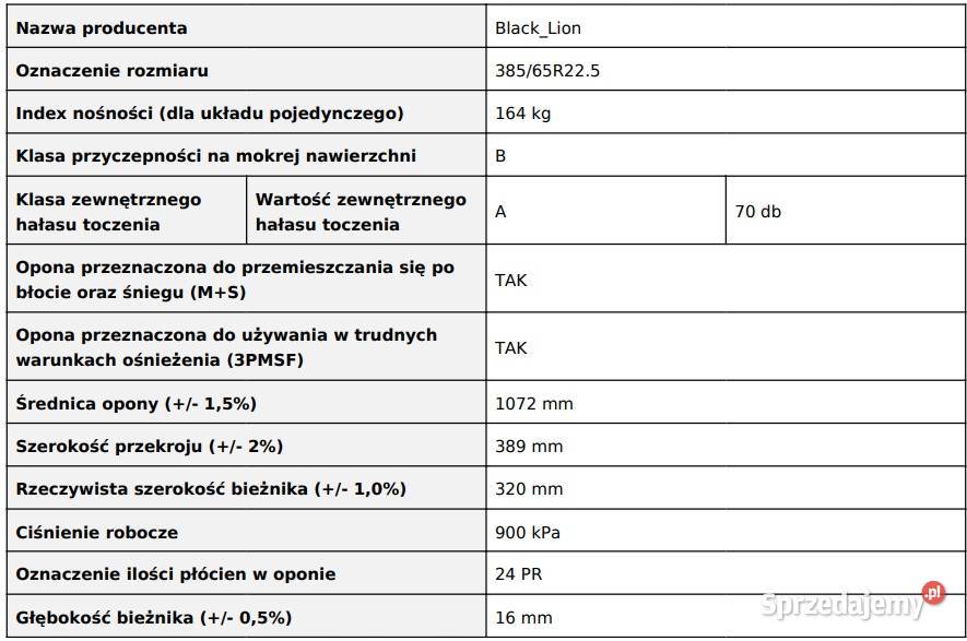 BlackLion BT163 38565R225 Nowa opona naczepowa Zarębki