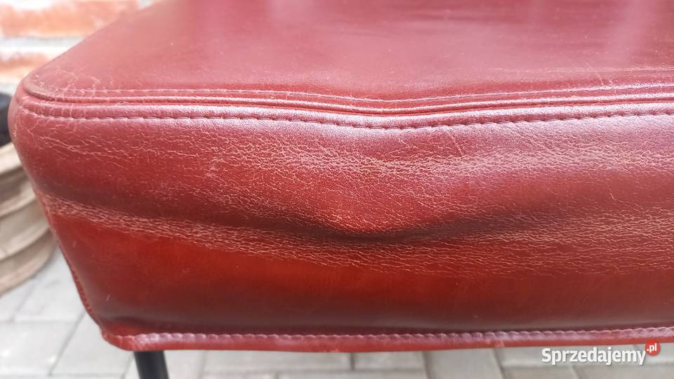 Krzesła skórzane na metalowych nogach 4 brązowo Gawroniec