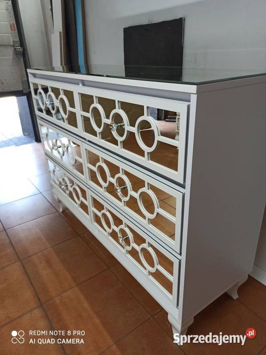 Duża komoda lustrzana Glamour biała 6 szuflad 120cm Nowy Sącz