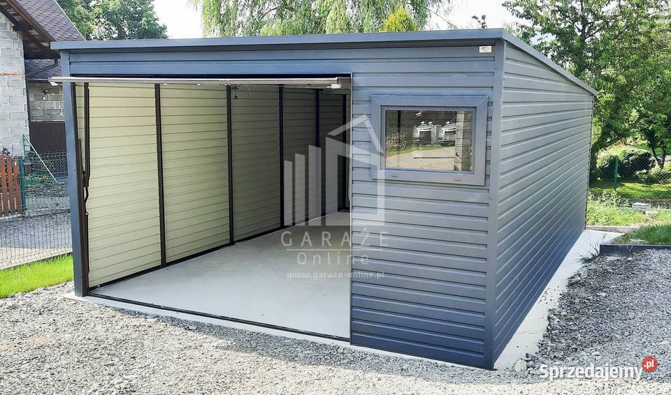 GARAŻ BLASZANY 4m x 7m spad tył Brama okno łódzkie Łódź