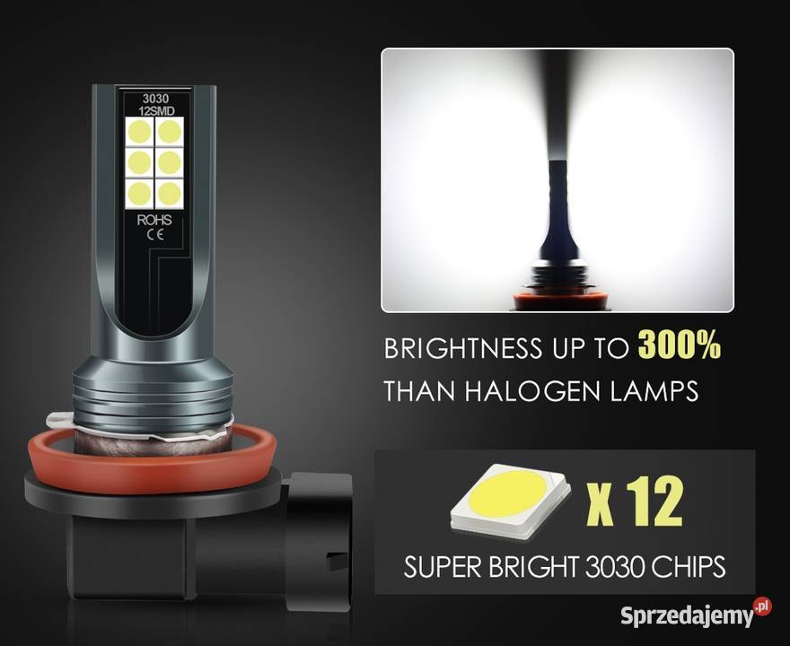 Żarówki H11 H8 12LED 3030SMD 1200 LM Sieradz sprzedam