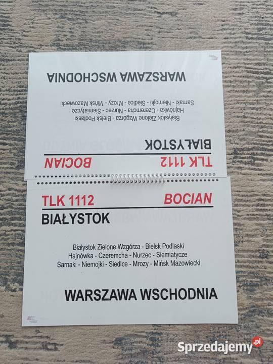 Zeszyt tablic relacyjnych TLK Biebrza Bocian Biała Podlaska