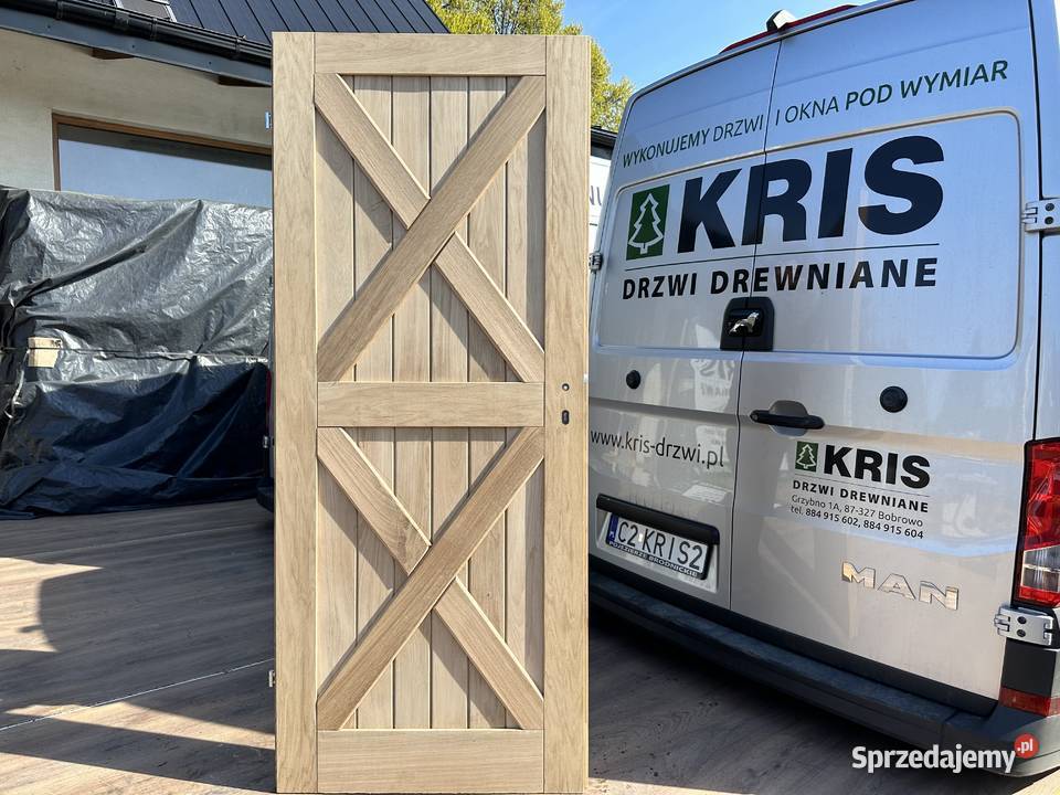 Drzwi drewniane dębowe NA KAŻDY WYMIAR CAŁA 88cm Drzwi i okna Grzybno sprzedam