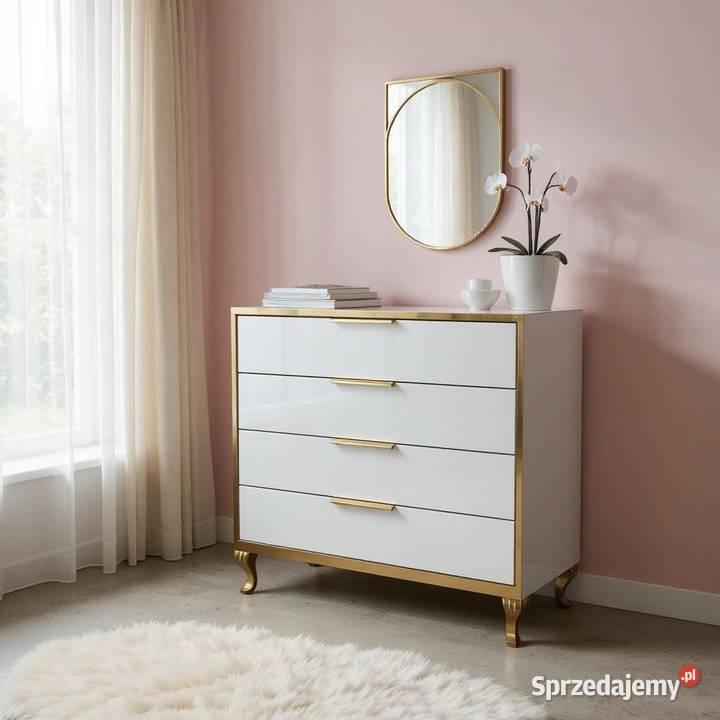 Komoda biała złota noga Ludwik glamour