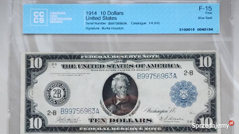 Banknot USA 10 1914 Blue SEAL CCCS F15 Rzeszów