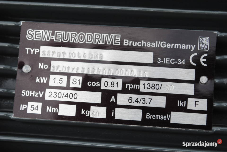 Motoreduktor kątowy 15kw 50obr z hamulcem Firmy lubuskie
