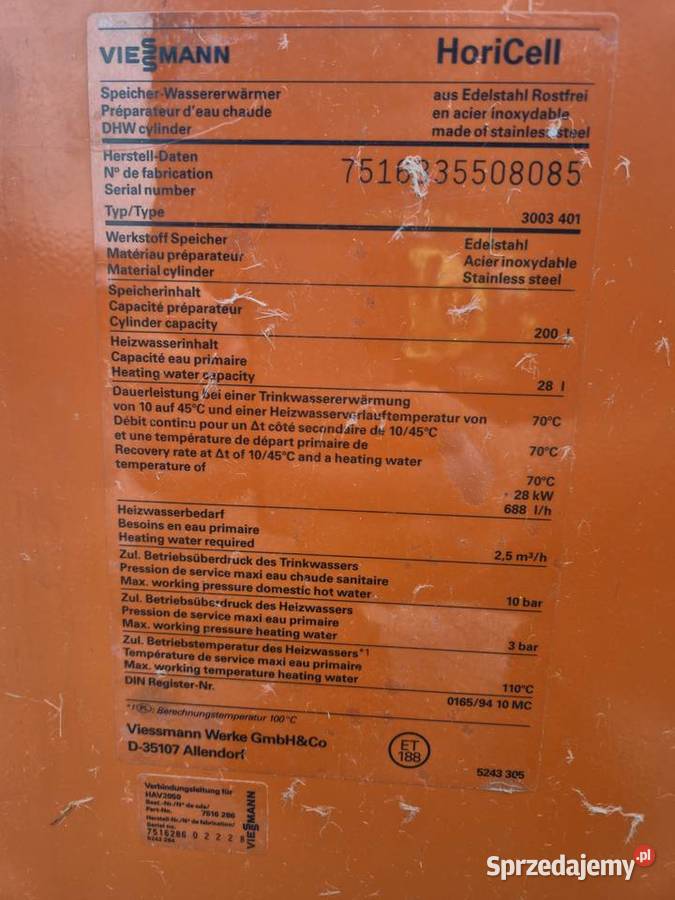 Bojler nierdzewny Viessmann 200l poziomy śląskie Zborowskie