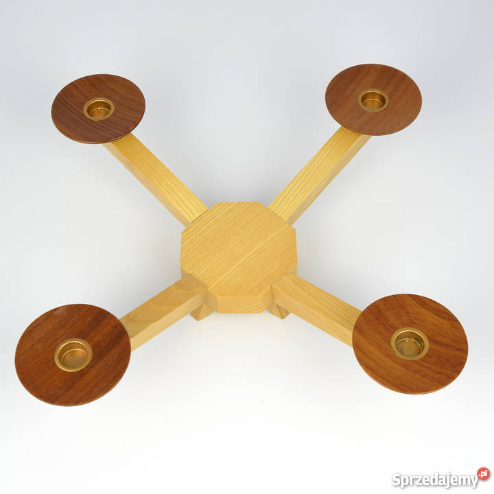 Czteroramienny świecznik drewniany Dania lata 70 odcienie brązowego mazowieckie sprzedam