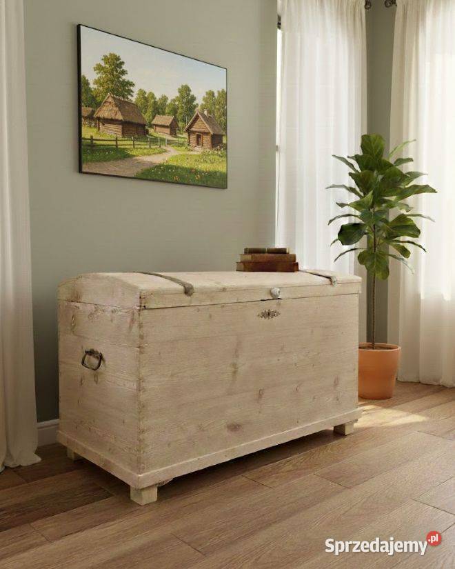 Duży kufer z litego drewna sosnowego ok 100 lat Antyki, Sztuka, Kolekcje Marki