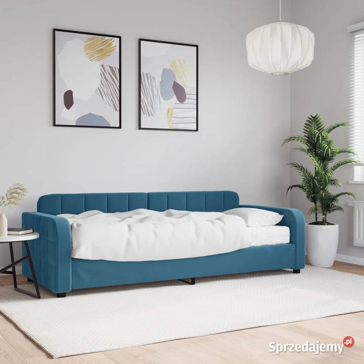 Sofa z materacem do spania niebieska aksamit 71cm Warszawa