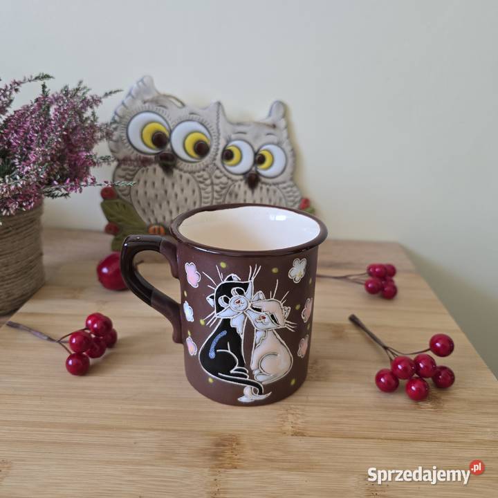 Ręcznie robiony kubek 300 ml z kotami unikalny Bydgoszcz
