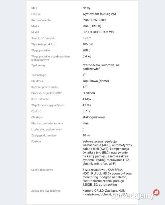 Kamera wewnętrzna orllo w3 dolnośląskie Bogatynia