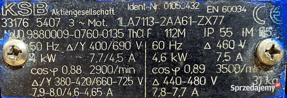 silnik elektryczny 4kW 2900obr 3fazowy Pozostałe Pigża