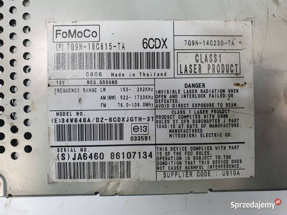 RADIO JAGUAR XF 7G9N18C815TA osobowe Lipno
