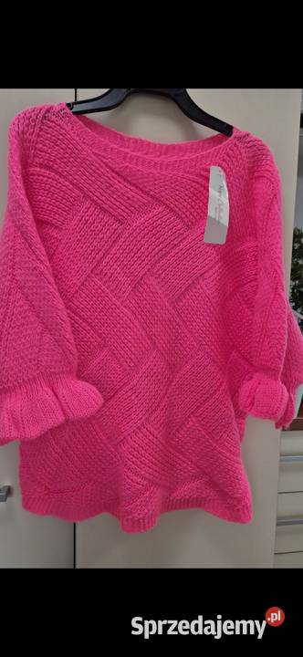 Made In Italy Sweter Fuksja Wytlaczane Romby Swetry i golfy Poznań sprzedam
