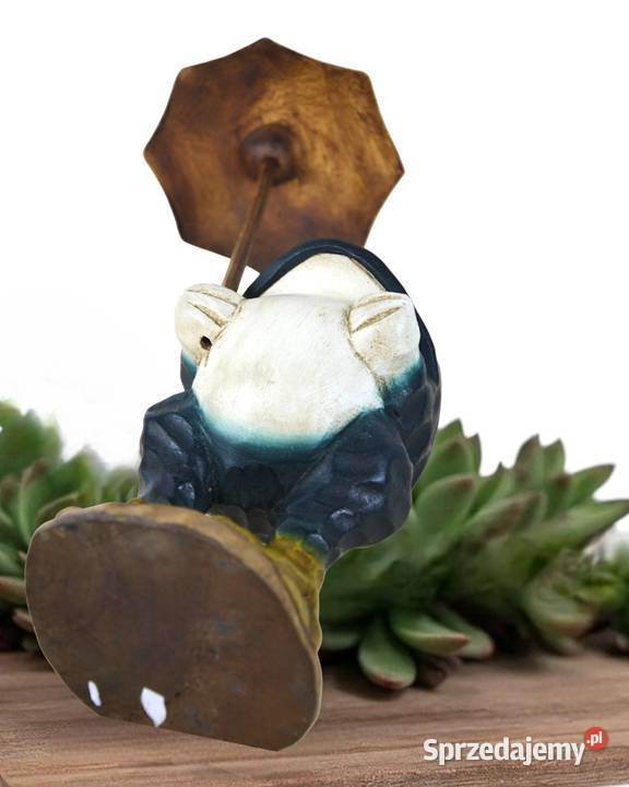 Vintage drewniana rzeźba żaba z parasolem 1828 Bronisze