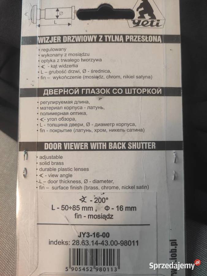 YETI mosiężny wizjer drzwiowy z przesłoną Słupsk