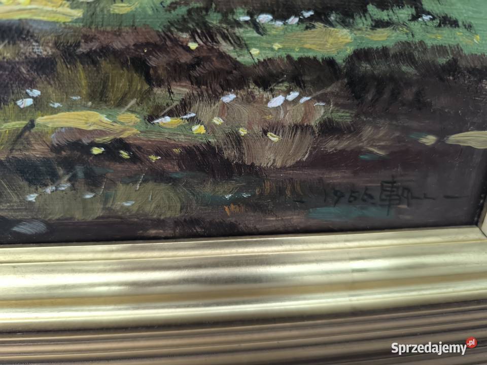 Piękny obraz olejny scena rodzajowa sygnowany łódzkie Łódź