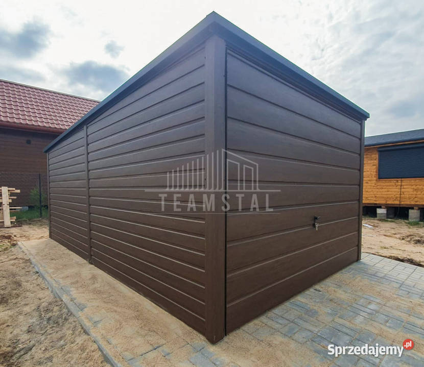 Garaż Blaszany 3x6m Brama Uchylna Ciemny Orzech Zamość