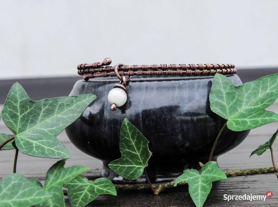 Miedziana bransoletka białe kocie oko sprzedam