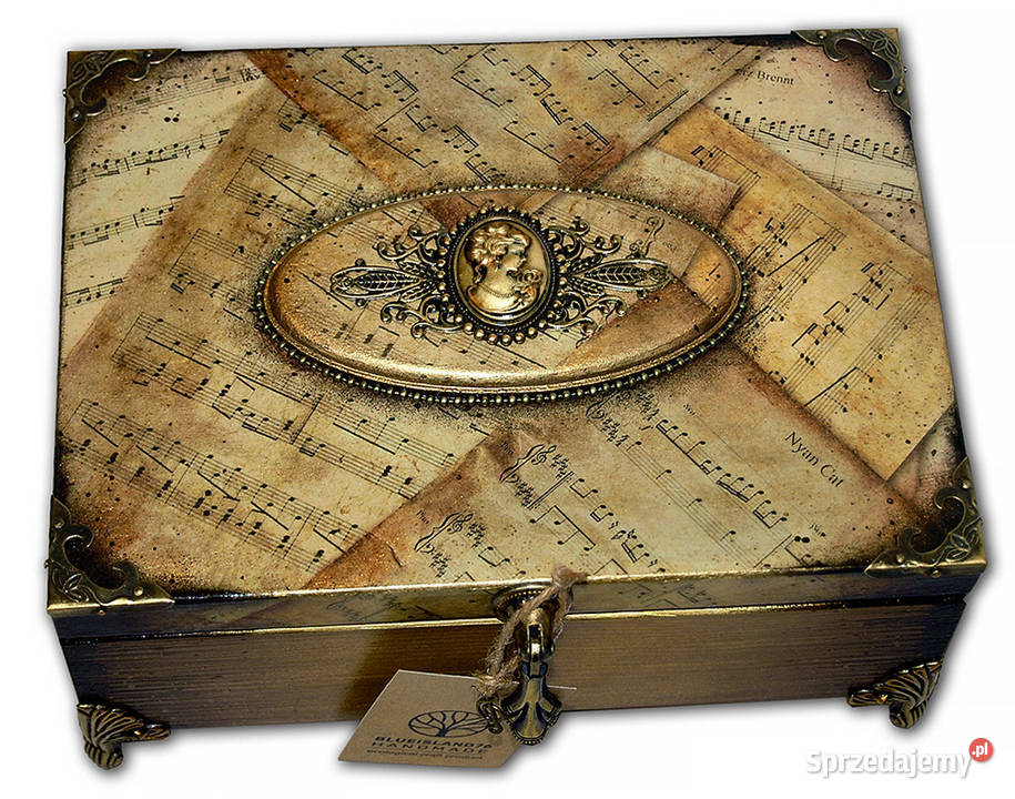 HERBACIARKA drewniana SZKATUŁKA vintage NUTY Dom i Ogród Bydgoszcz sprzedam