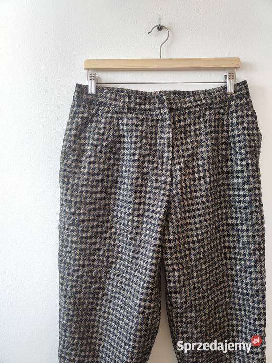 Wełniane spodnie w pepitkę Pepitka Vintage 42 Jasło
