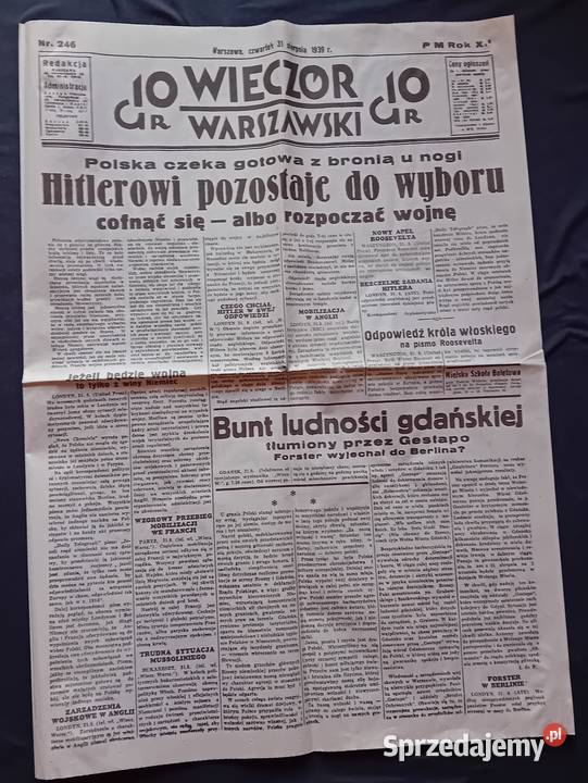 Wieczór Warszawski 246 czwartek 31 sierpnia 1939 Antykwariat Koźminek sprzedam