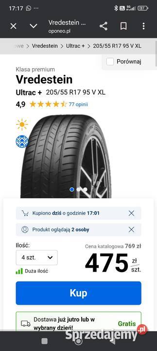 Opony letnie 205 55 17 Vredestein kujawsko-pomorskie Grudziądz