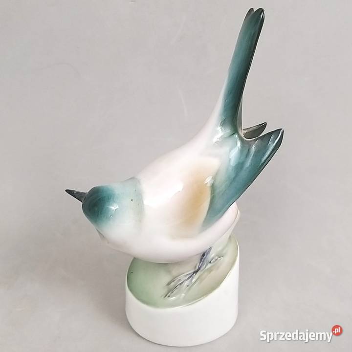 Ptak Sikorka modra porcelana Zsolnay Węgry lata Bronisze