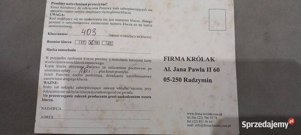 Śruby do zabezpieczeń kół Firmy Królak Sosnowiec sprzedam
