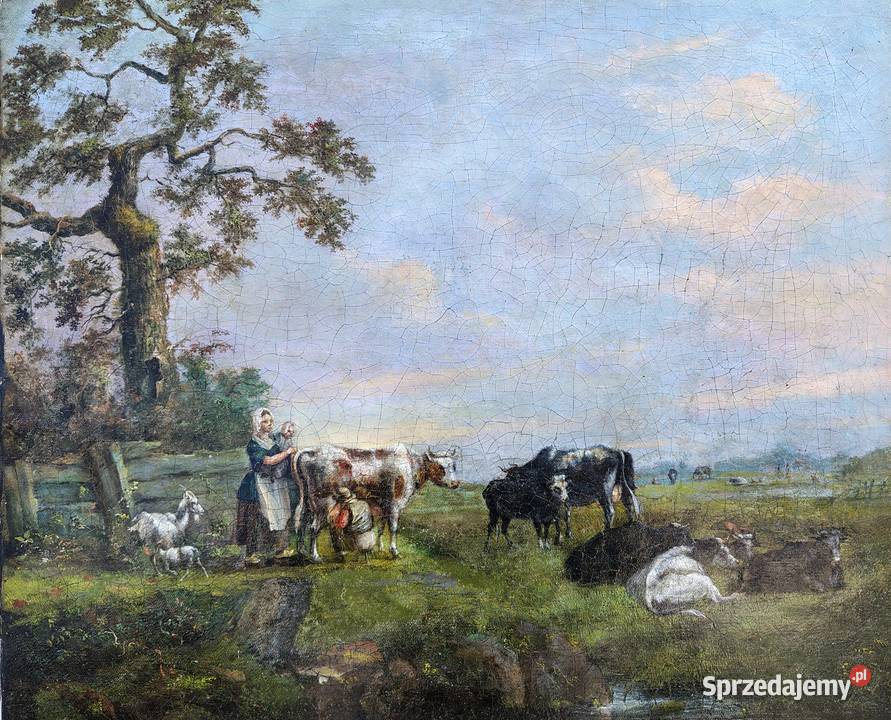 stary obraz olejny Pastwisko Malarstwo Kartuzy