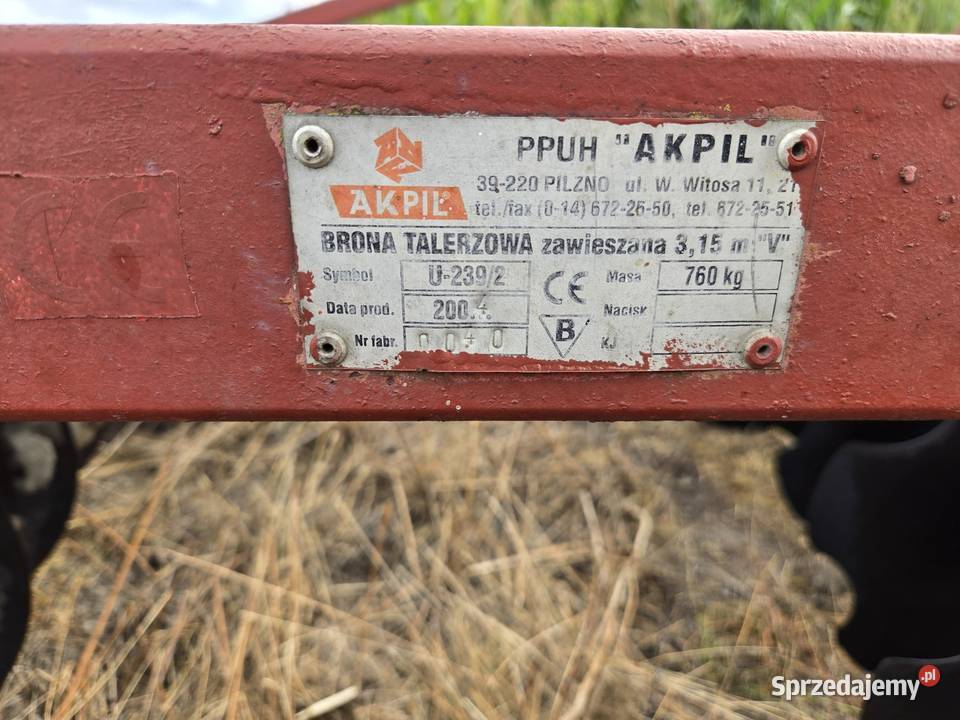 Brona talerzowa talerzowka akpil 315m nieuszkodzony Parądzice